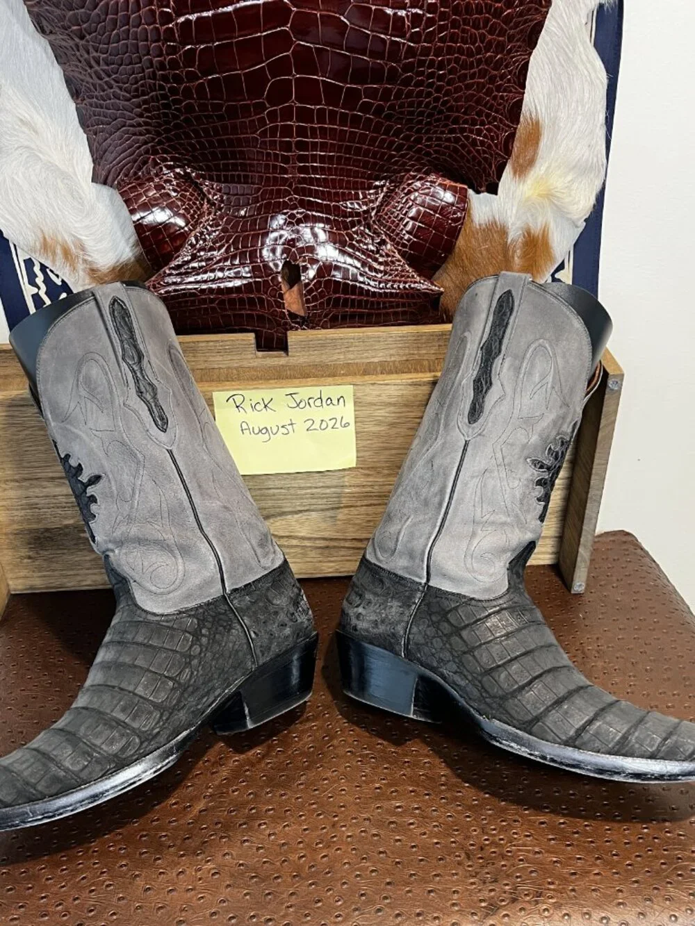 Black Jack Grey Sueded Caiman Belly Cowboy Boots in Men's Size 11D